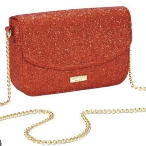 NWT Jimmy Choo Parfums Limited Edition Shimmering Red Glitter Crossbody Clutch - Picture 1 of 9